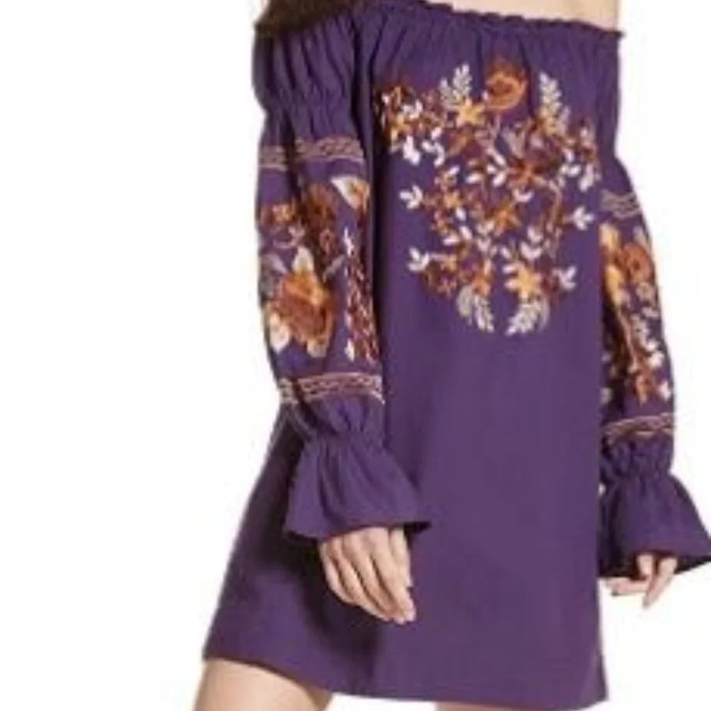 Free People Fleur Du Jour Purple Cotton Mini Dress Size Misses Extra Sma…